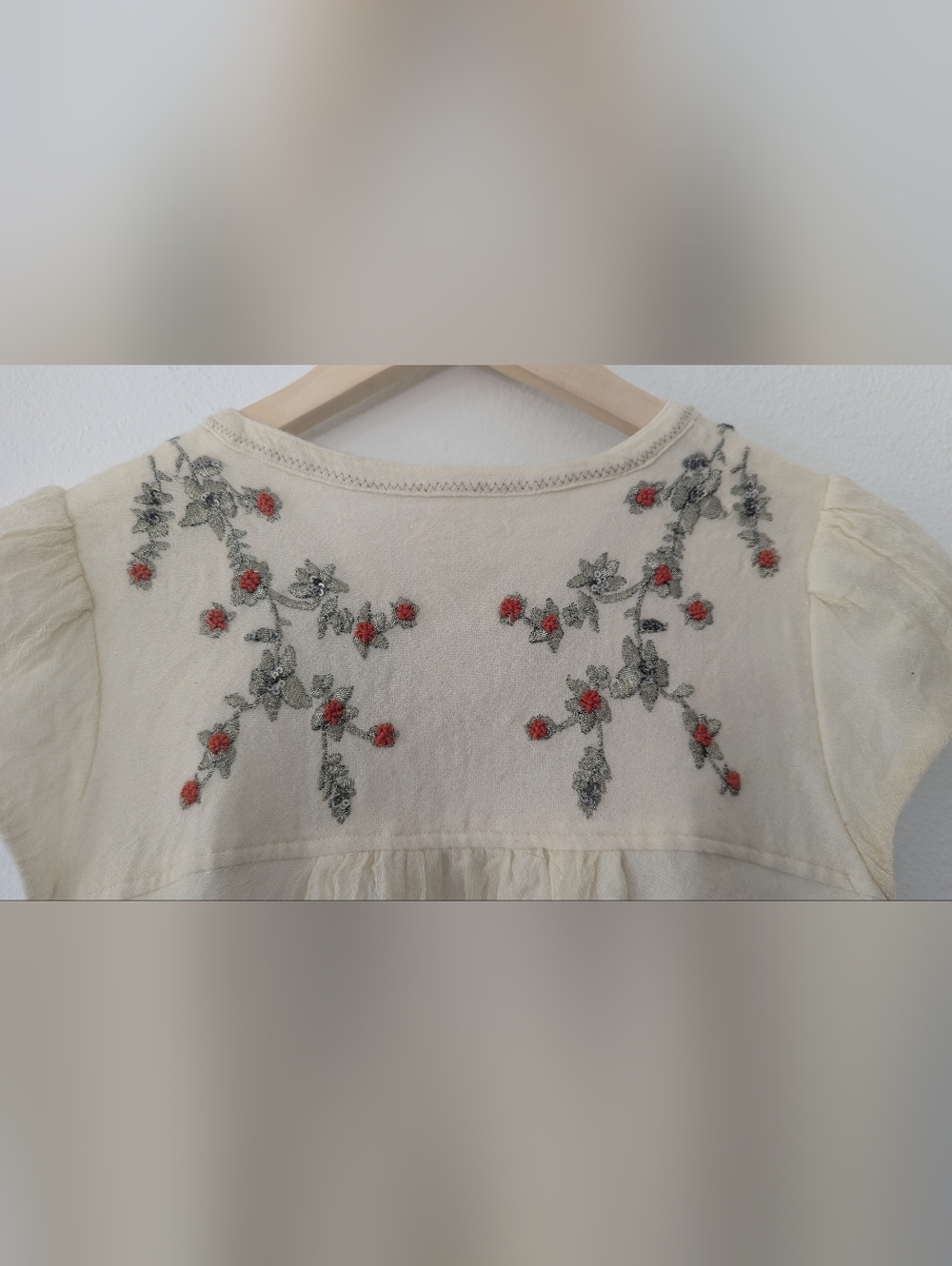 Meadow Rue Cream Embroidered Button-Front Dress - Picture 9 of 12